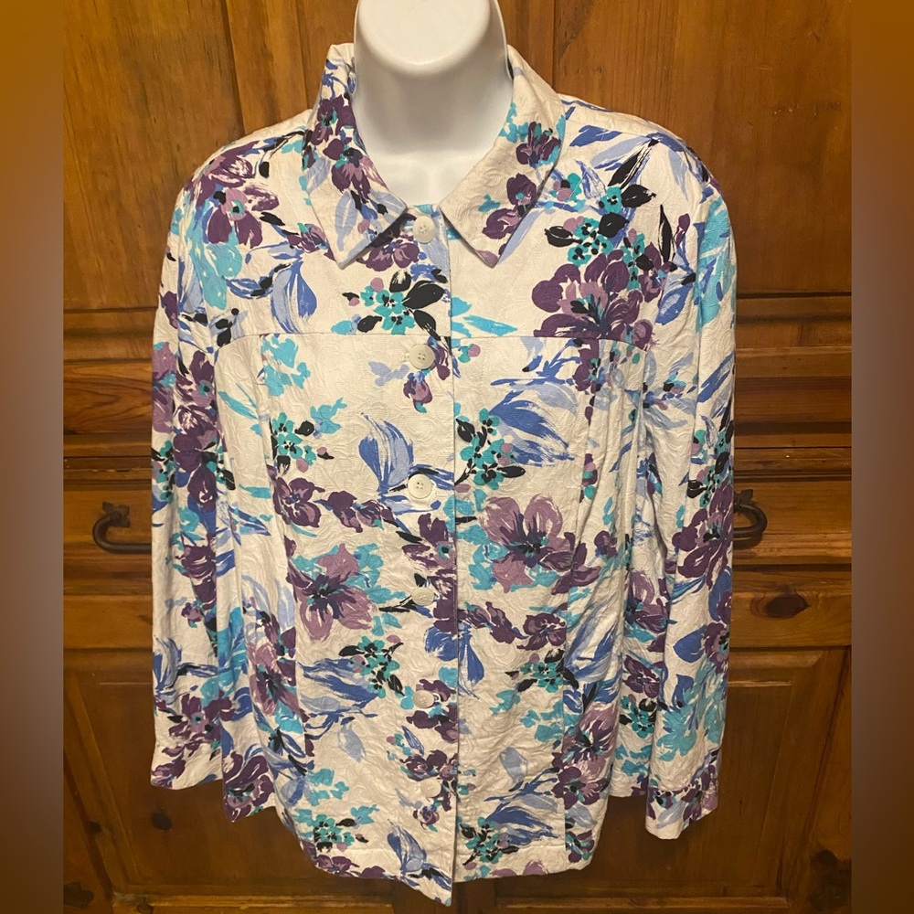 Appleseed's Women's Floral Hibiscus Jacket Blazer Grandmacore Boho Watercolor - Picture 1 of 14